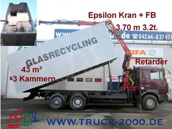 Camion benne MAN 26.414 Glas Recycling+Kran+3 Kammer Kipper+46m³: photos 1
