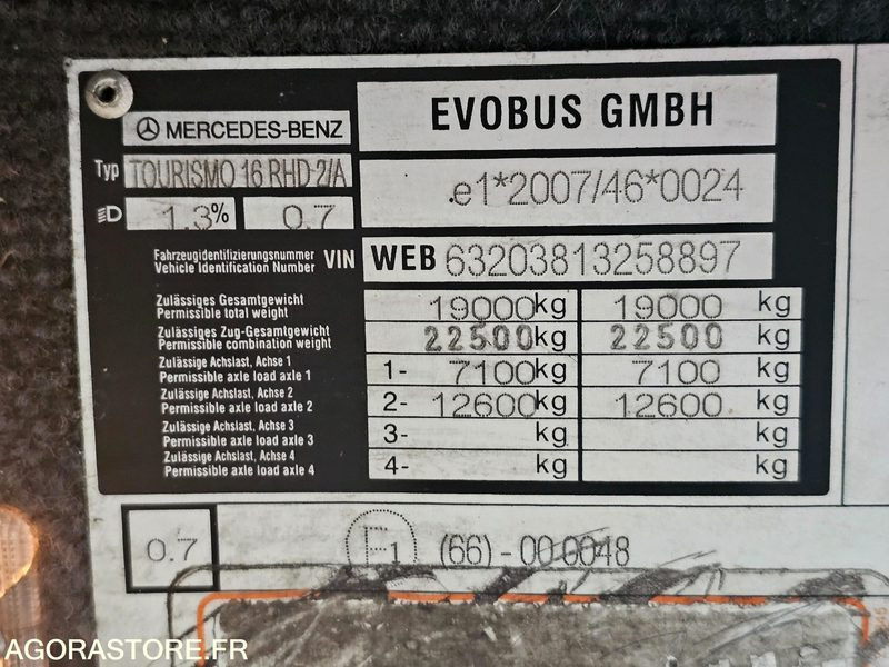 Autocar MERCEDES TOURISMO - 2012 - 884 000km - CF562CP