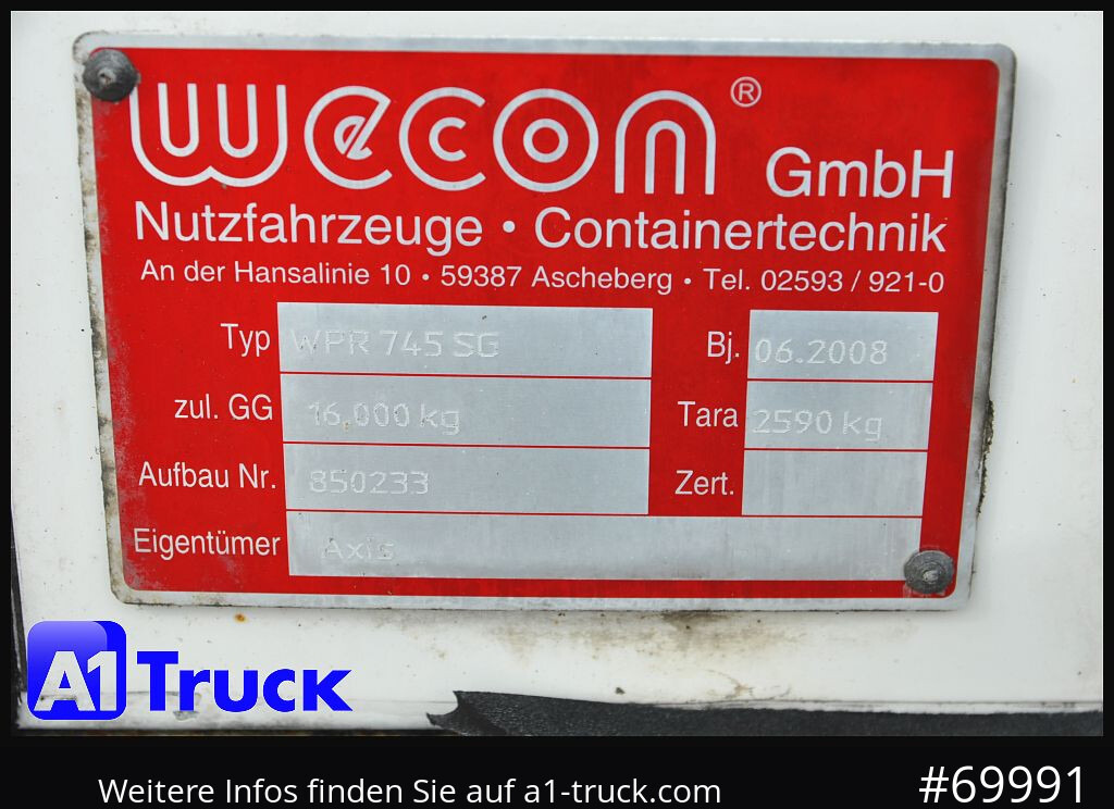 Carrosserie bâchee WECON WPR 745, verzinkt, 2520  innen,