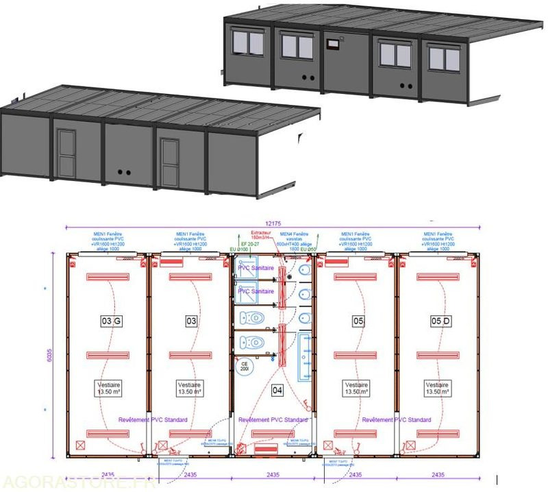 Conteneur comme habitat 5 modules vestiaire/sanitaire