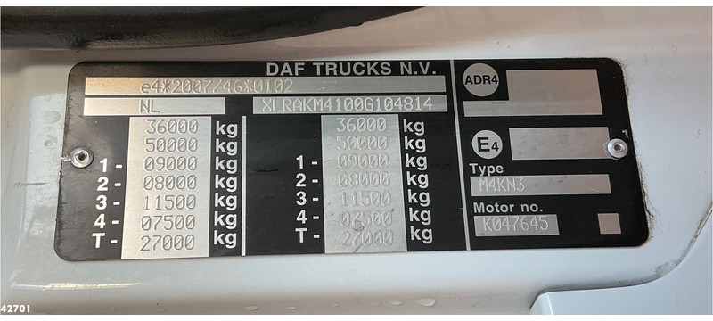 Camion ampliroll DAF FAQ CF 400 8x2 Euro 6 HMF 21 Tonmeter laadkraan