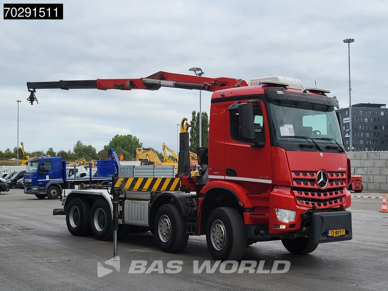 Camion ampliroll Mercedes-Benz Arocs 4145 8X4 NL-Truck HMF RCL 5300 Crane Hyva 26-51-S Hooklift Steelsuspension Big-Axle Automatic Euro 6