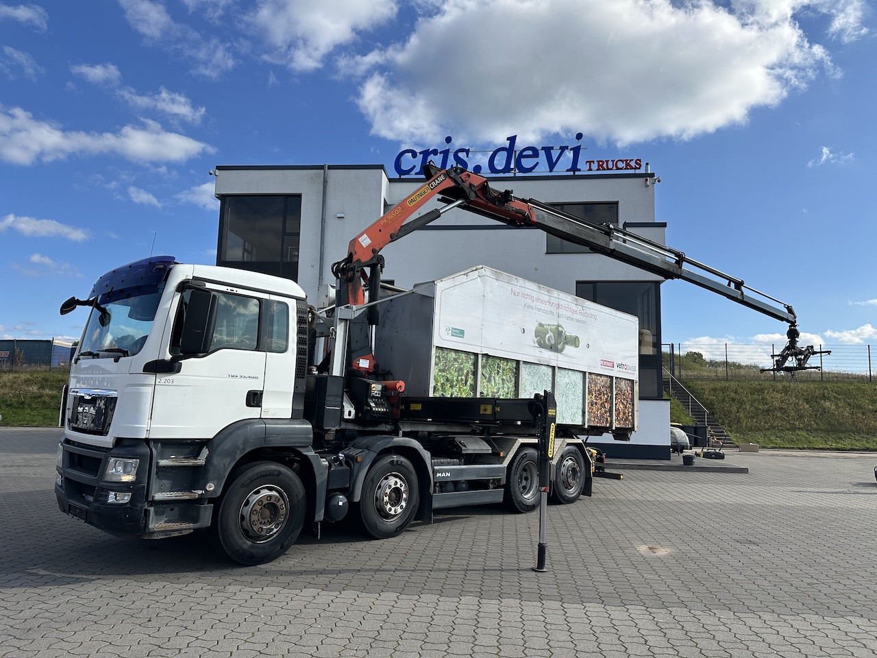 Camion ampliroll Palfinger Glas Kran Mulde PK 16502