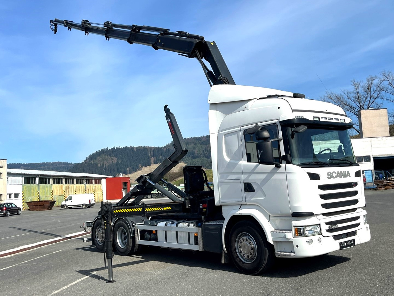 Camion ampliroll SCANIA G490, 10/2015, 6x2, Crane hook lift, Hiab 244 - 5 Hipro + RC