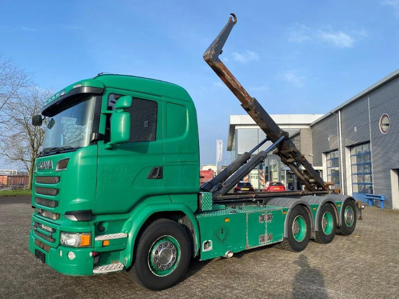 Camion ampliroll Scania R520 V8 / 8X4 / BIG AXLE / AJK HOOKLIFT 30TON / LIFT+LENKACHSE / NAVI / LEATHER / FULL-AIR / AUTOMATIC / EURO-6 / 2015