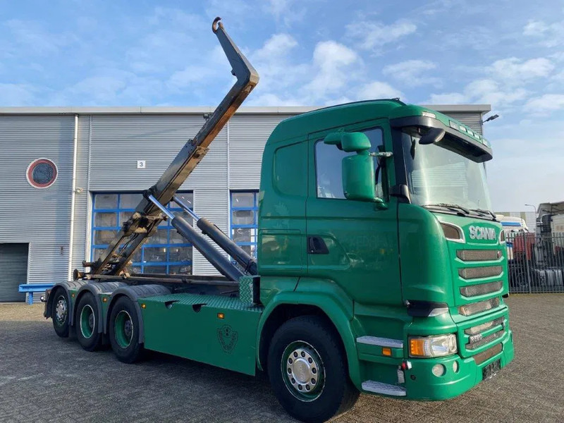 Camion ampliroll Scania R520 V8 / 8X4 / BIG AXLE / AJK HOOKLIFT 30TON / LIFT+LENKACHSE / NAVI / LEATHER / FULL-AIR / AUTOMATIC / EURO-6 / 2015