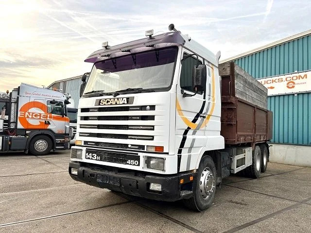 Camion benne Scania R143-450 V8 STREAMLINE 6x2 FULL STEEL KIPPER (MANUAL GEARBOX / FULL STEEL SUSPENSION / 10 TIRES / ROBSON DRIVE / MECHANICAL PUMP