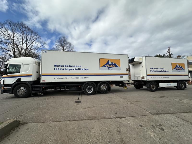 Camion frigorifique Scania P410 6x2 Fleisch LKW ZUG KRONE Rohrbahnen Vector 1550