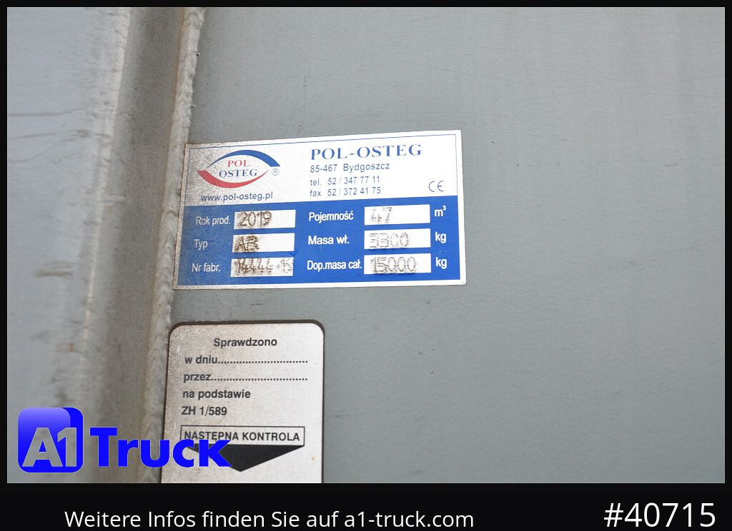Camion POL OSTEG Abrollcontainer 47,m³, Mulde, 1 seitig Schiebeplane, Plane