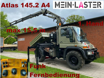 Camion benne, Camion grue Unimog U 400 Seilwinde Atlas 145.2 A4 15.5 m Funk FB: photos 1