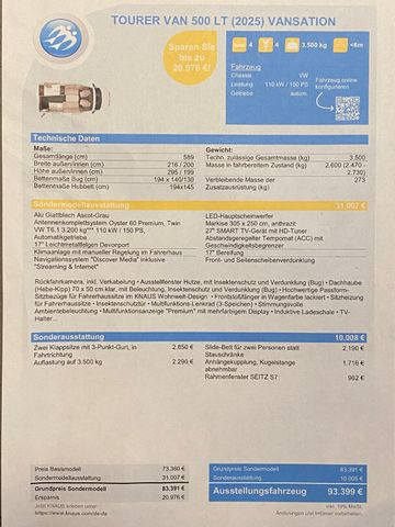 Camping-car profilé Knaus Tourer Van 500 LT, slide Bett, Tageszulassung