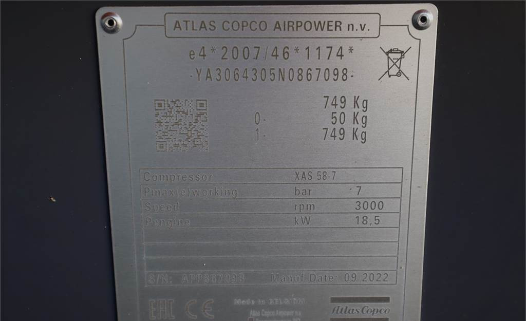 Compresseur d'air Atlas Copco XAS 58-7 Valid inspection, *Guarantee! Diesel, Vol: photos 6