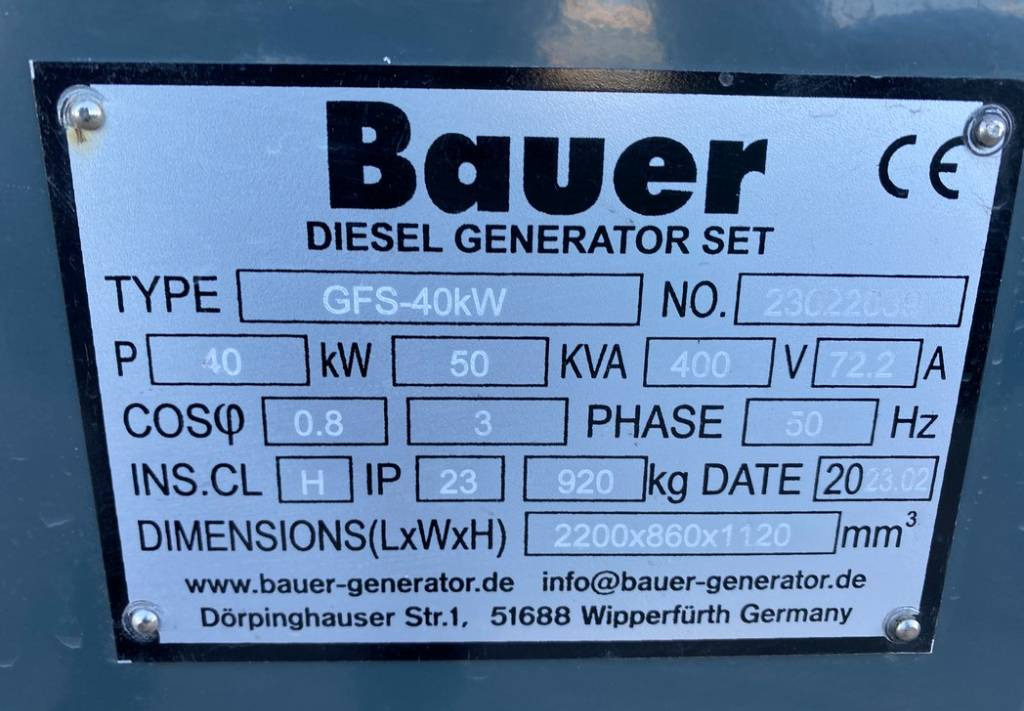 Groupe électrogène Bauer GFS-40KW ATS 50KVA Diesel Generator 400/230V NEW: photos 10