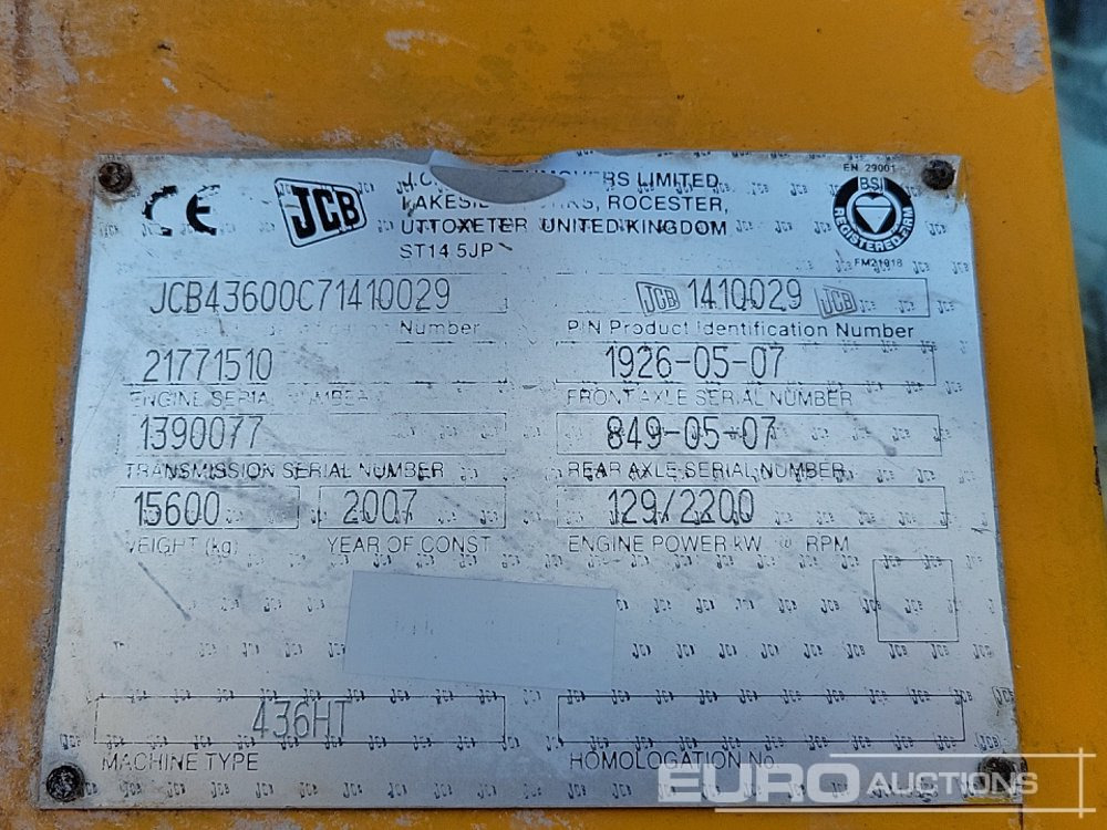 Chargeuse sur pneus 2007 JCB 436E HT