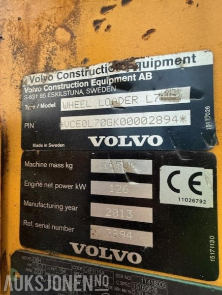 Chargeuse sur pneus 2013 Volvo L70G