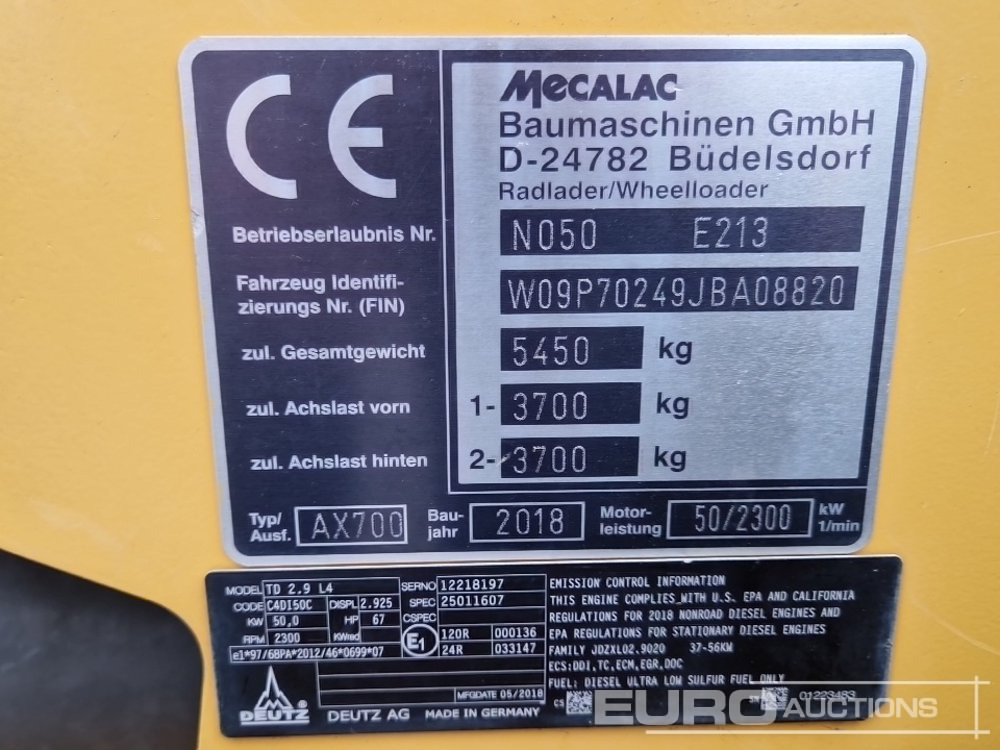 Chargeuse sur pneus 2018 Mecalac AX700