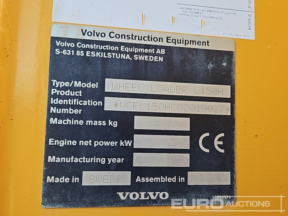 Chargeuse sur pneus 2021 Volvo L150H