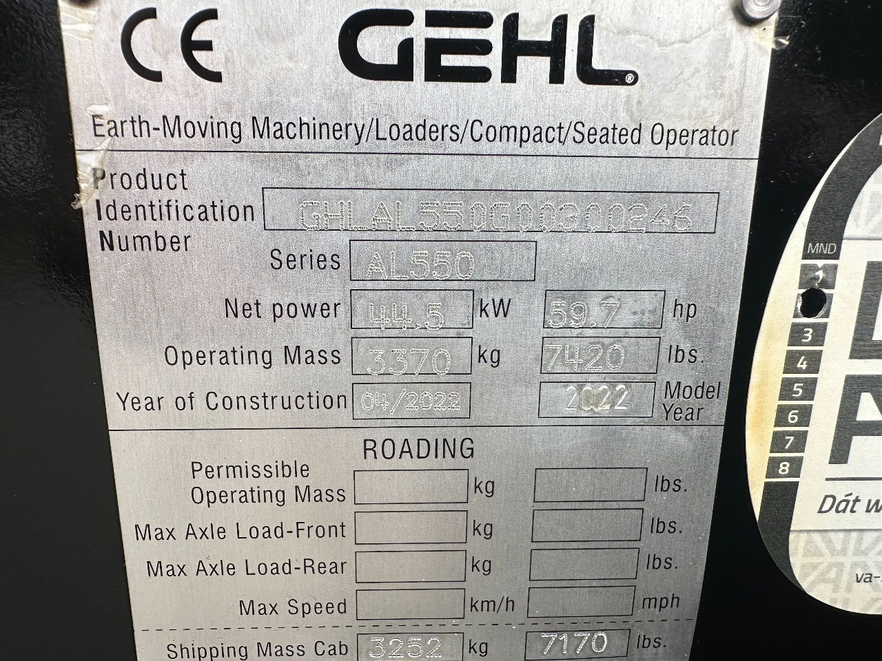 Chargeuse sur pneus Gehl AL550