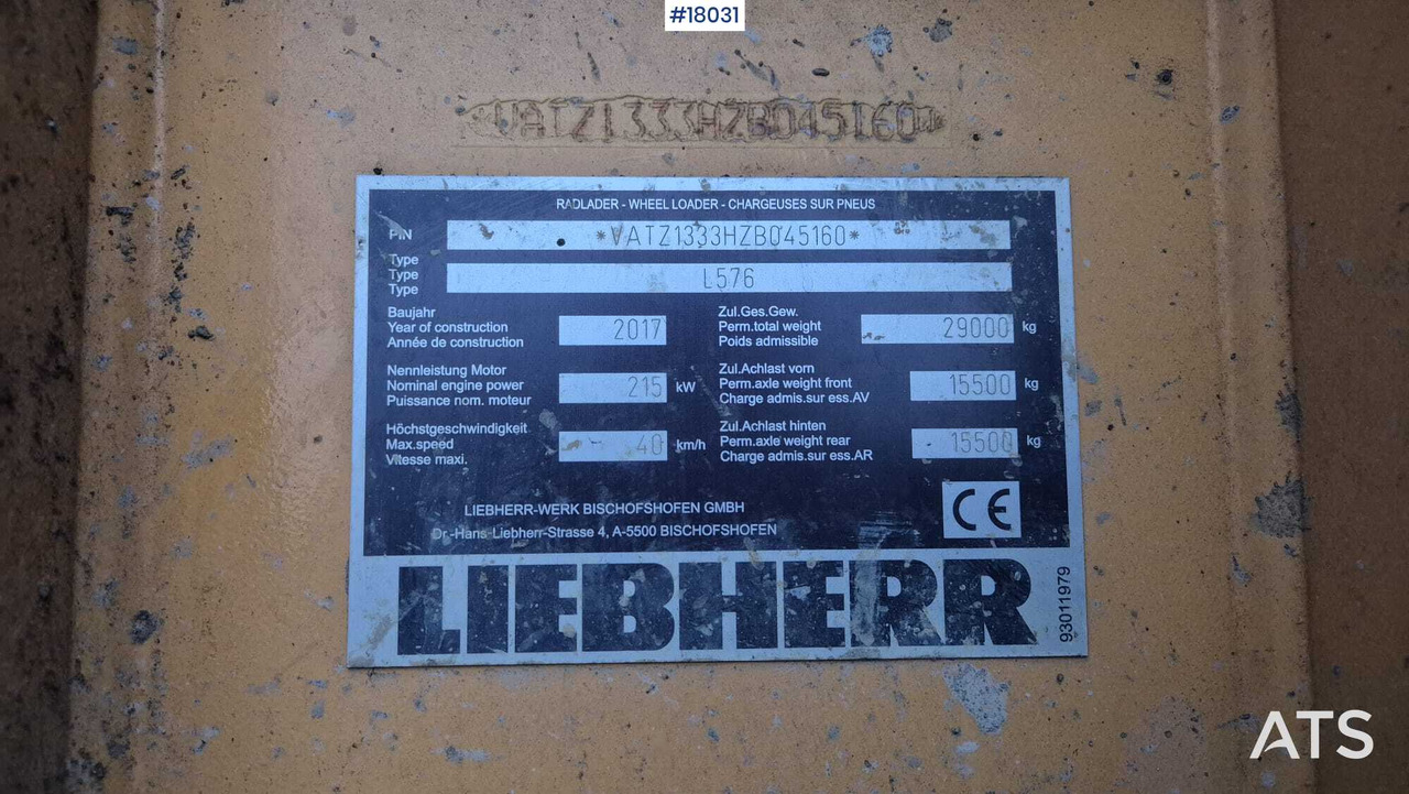 Chargeuse sur pneus LIEBHERR L576 wheel loader (2017)