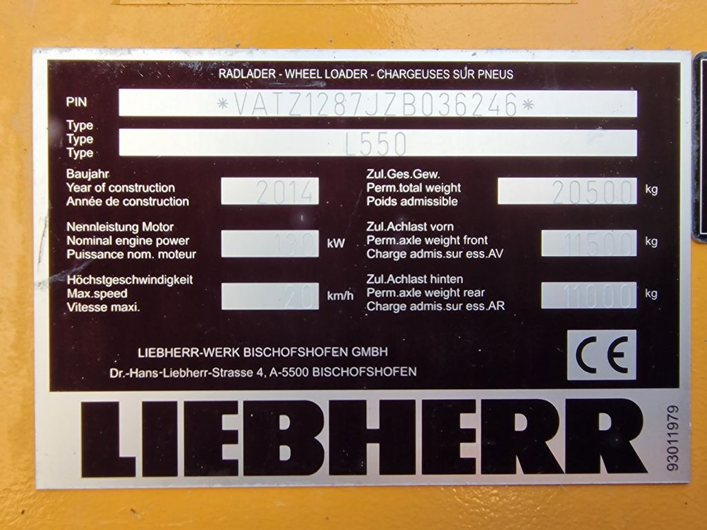 Chargeuse sur pneus Liebherr L 550 / 2014 / 9.783 h