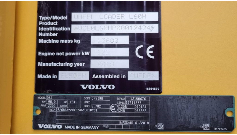 Chargeuse sur pneus Volvo L60H, Hjullastare