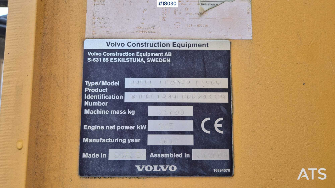 Chargeuse sur pneus Wheel loader VOLVO L180H (2017)