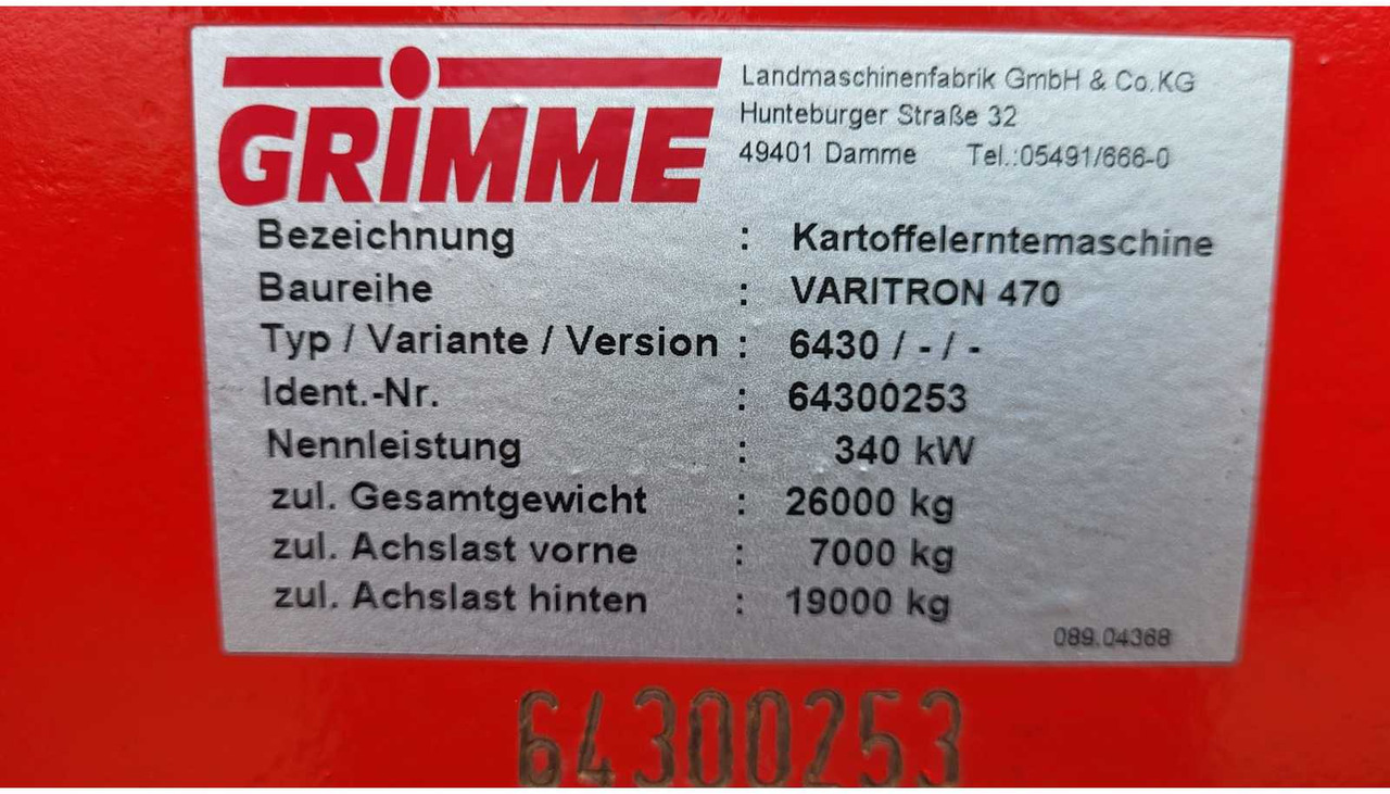 Arracheuse de pommes de terre Grimme Varitron 470