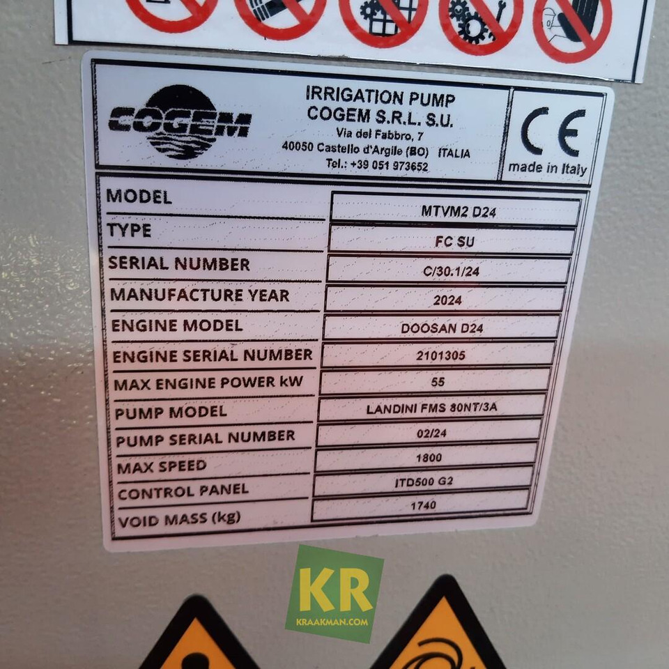 Matériel d'irrigation D24 FMS80/3 motorpompset Cogem