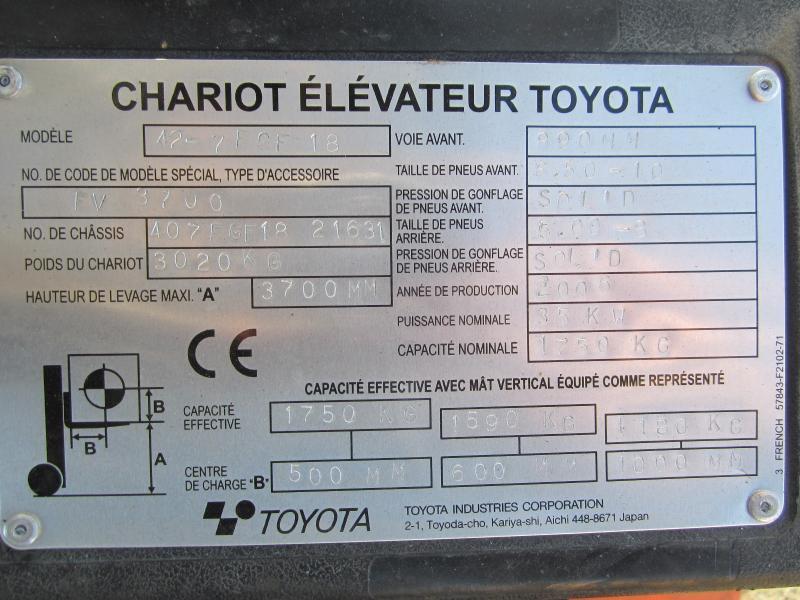 Chariot élévateur à gaz Toyota 42-7FGF18