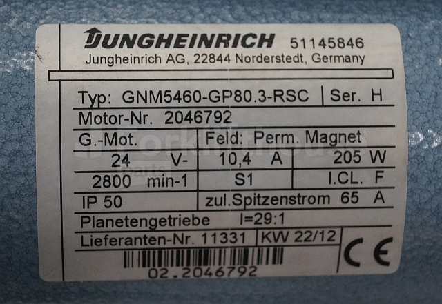 Moteur pour Matériel de manutention Jungheinrich 51145846 Steering motor 24V type GNM5460-GP80.3 sn 2046792: photos 2