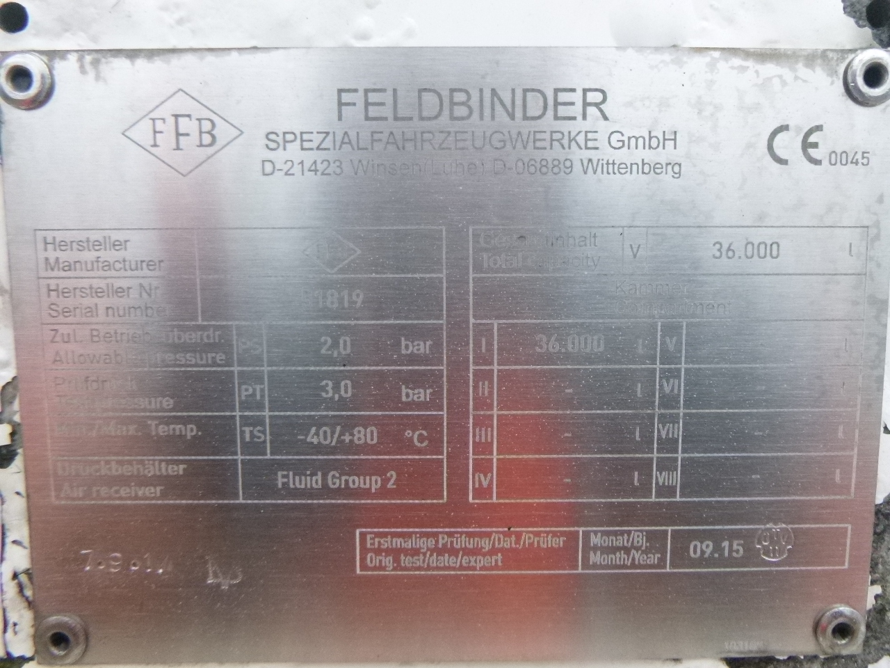 Semi-remorque citerne pour transport de farine Feldbinder Powder tank alu 36 m3 / 1 comp: photos 17