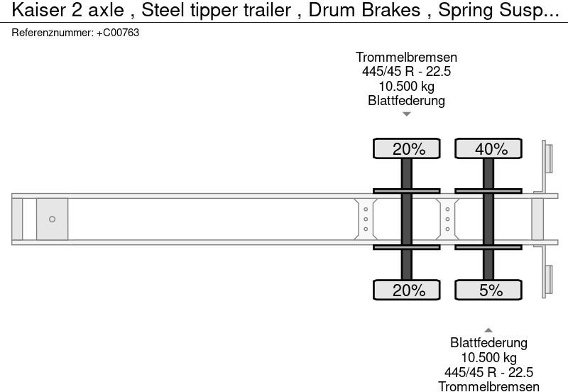 Semi-remorque benne Kaiser 2 axle , Steel tipper trailer , Drum Brakes , Spring Suspension: photos 12