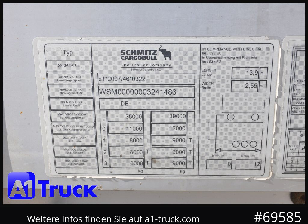 Semi-remorque rideaux coulissants SCHMITZ SCS 24, Mega, BPW, verzinkt, vorhanden, VDI 2700