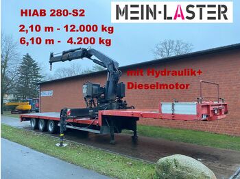 Semi-remorque surbaissé Pacton Kran Hiab 280 E-2 12.000 kg- 2,1 m * Diesel+Hydr