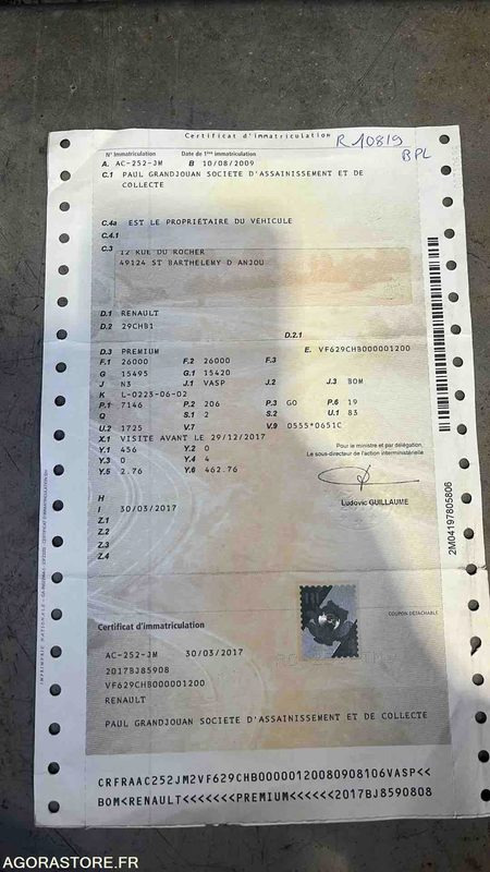 Tracteur routier RENAULT 29CHB1 PREMIUM - 2009 - 310214 KM - AC-252-JM