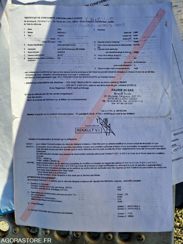 Tracteur routier Tracteur Renault - 2004 - 339927 - DD612SG