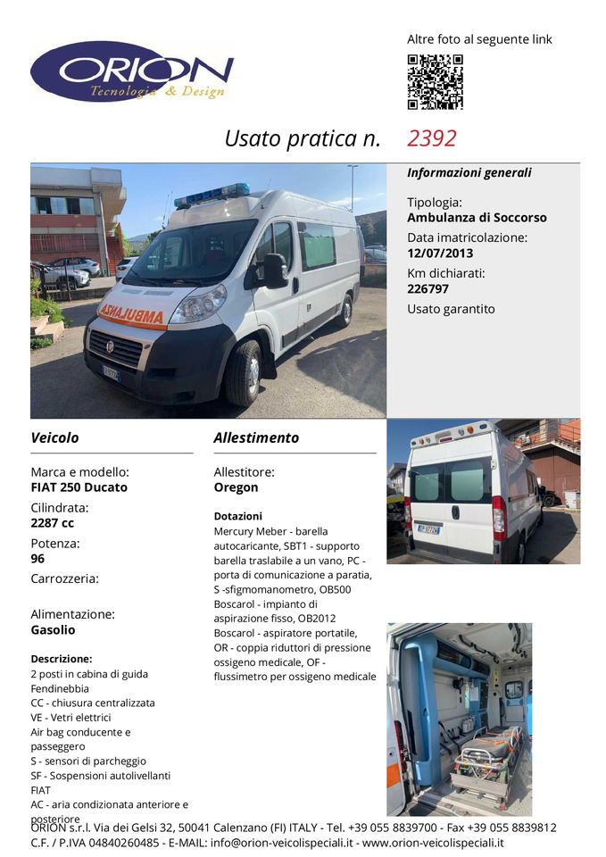 Ambulance ORION - ID 2392 FIAT DUCATO 250 d'occasion, 2013 en vente - ID:  7803789