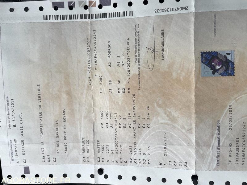 Fourgon utilitaire Renault Master - 2011 - 221285 - BP976HX