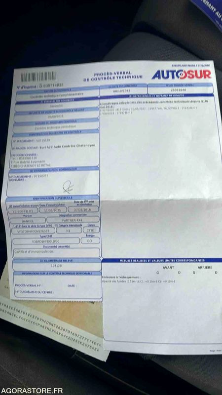 Fourgonnette PEUGEOT PARTNER DANGEL - 2016 - 194550KM - EE566FD