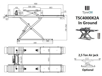 Équipement de garage TSC4000X2A Alignment scissor lift - In floor - Free wheel lifting system - 4.8m lightened runways - 4T - inground installation: photos 2