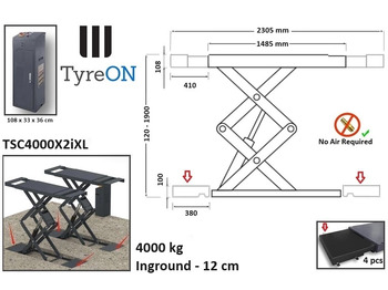 Équipement de garage TSC4000X2iXL In floor scissor lift - Double extensions - 12 cm installation depth - Hydromechanically locked - No compressed air required - 4T: photos 2
