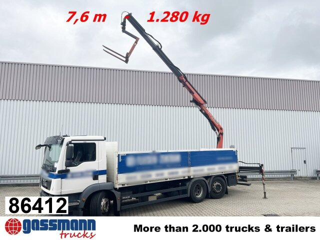 MAN TGM 26.340 6X2-4 LL, Lenk-/Liftachse, Heckkran - Camion plateau, Camion grue: photos 1 MAN TGM 26.340 6X2-4 LL, Lenk-/Liftachse, Heckkran - Camion plateau, Camion grue: photos 1