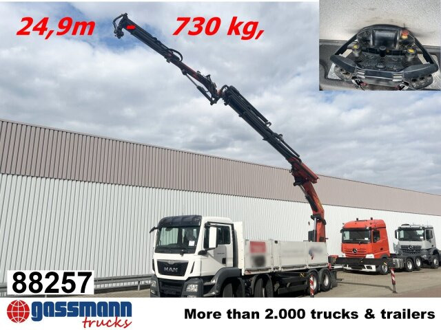MAN TGS 35.440 8x4 BL, Navi, Heckkran Palfinger - Camion plateau, Camion grue: photos 1 MAN TGS 35.440 8x4 BL, Navi, Heckkran Palfinger - Camion plateau, Camion grue: photos 1