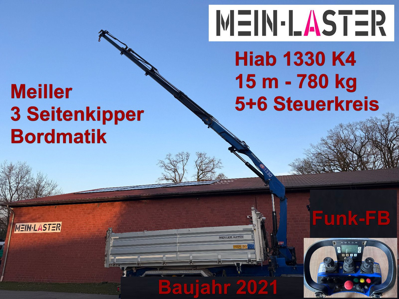MAN Aufbau Meiller Bordmatik + HMF 1330 K4 15m Funk - Camion benne, Camion grue: photos 1 MAN Aufbau Meiller Bordmatik + HMF 1330 K4 15m Funk - Camion benne, Camion grue: photos 1