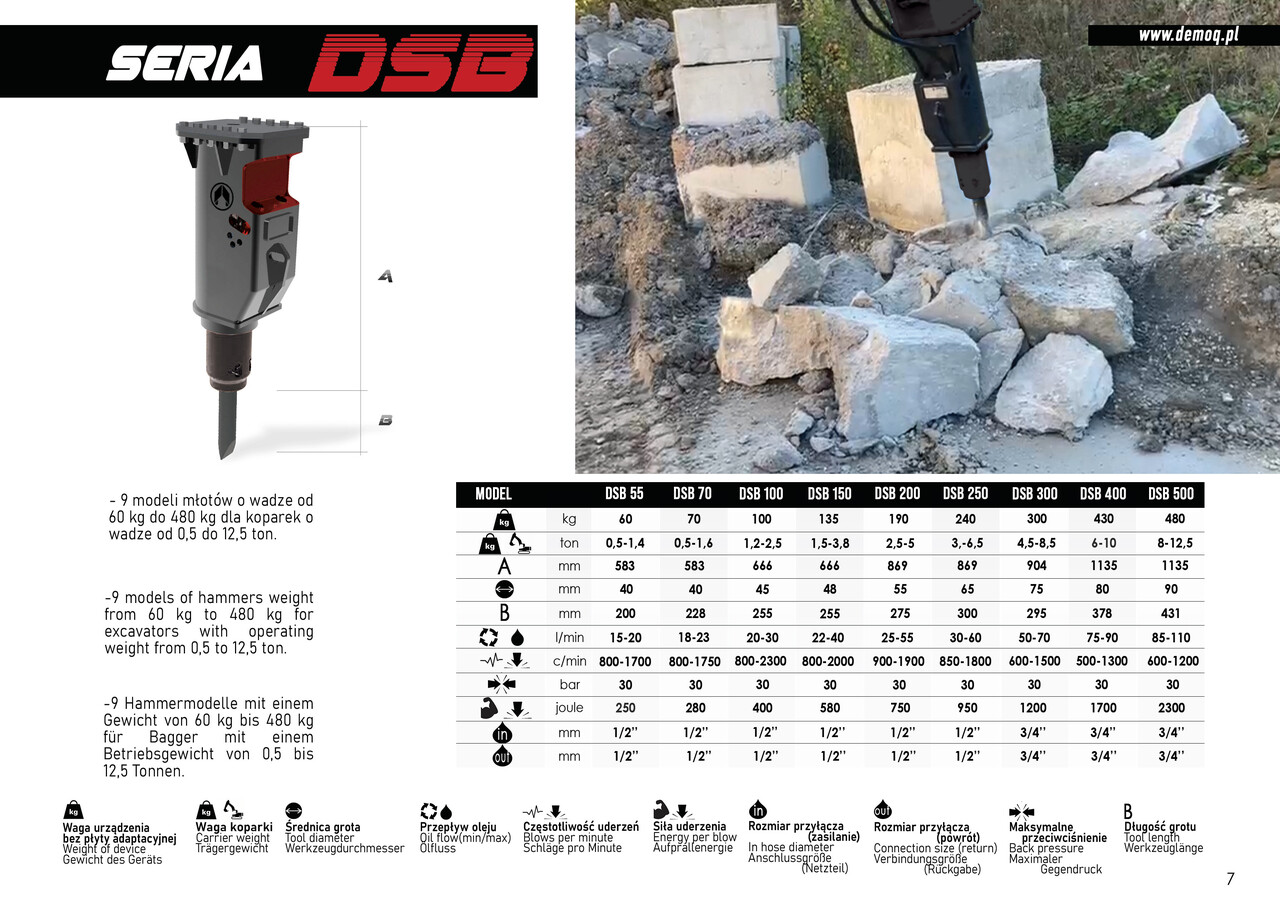 DEMOQ DSB 300 Hydraulic breaker 300 KG - Marteau hydraulique pour Pelle: photos 3 DEMOQ DSB 300 Hydraulic breaker 300 KG - Marteau hydraulique pour Pelle: photos 3