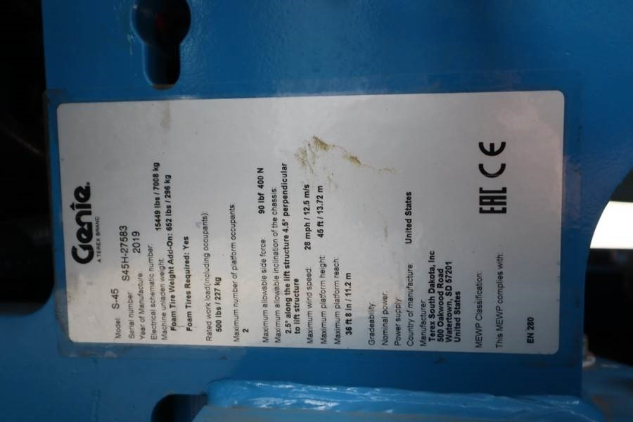 Nacelle télescopique Genie S45 Valid inspection, *Guarantee! Diesel, 4x4 Driv: photos 6