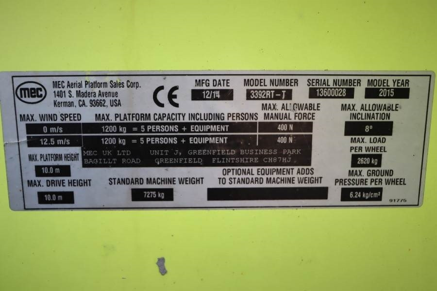 Nacelle ciseaux MEC 3392RT-T Diesel, 4x4 Drive, 12m Working Height, 12: photos 6