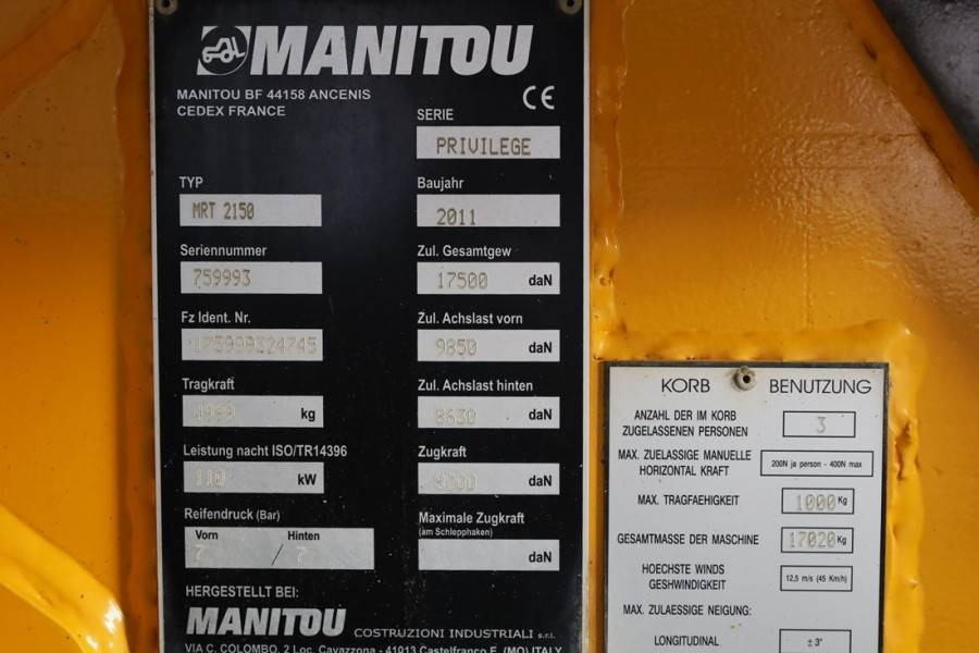 Chariot télescopique Manitou MRT2150+ Diesel, 4x4x4 Drive, 5t Cap. 20.6m Boom,: photos 6