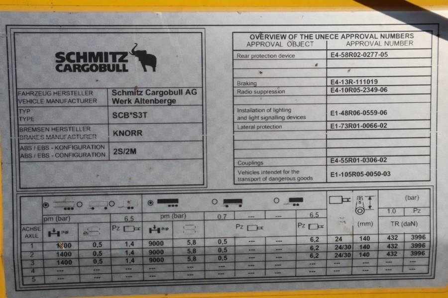 Remorque rideaux coulissants Schmitz Cargobull SCB3ST CoC Documents, TuV Loading Certif: photos 7 Remorque rideaux coulissants Schmitz Cargobull SCB3ST CoC Documents, TuV Loading Certif: photos 7