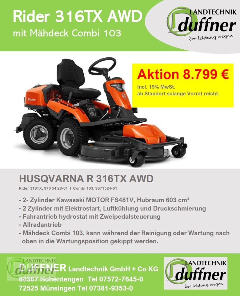 Husqvarna Rider 316TX AWD Allrad - Motofaucheuse: photos 2 Husqvarna Rider 316TX AWD Allrad - Motofaucheuse: photos 2